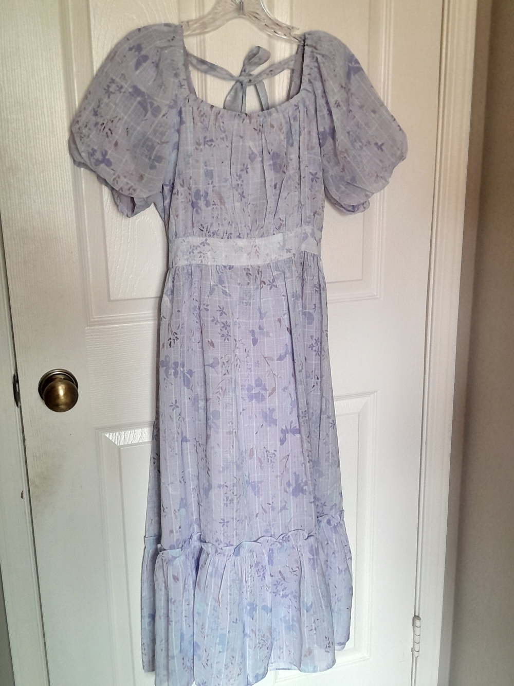 SIMPLE RETRO Lavender Floral Midi Dress with Puff Sleeves M